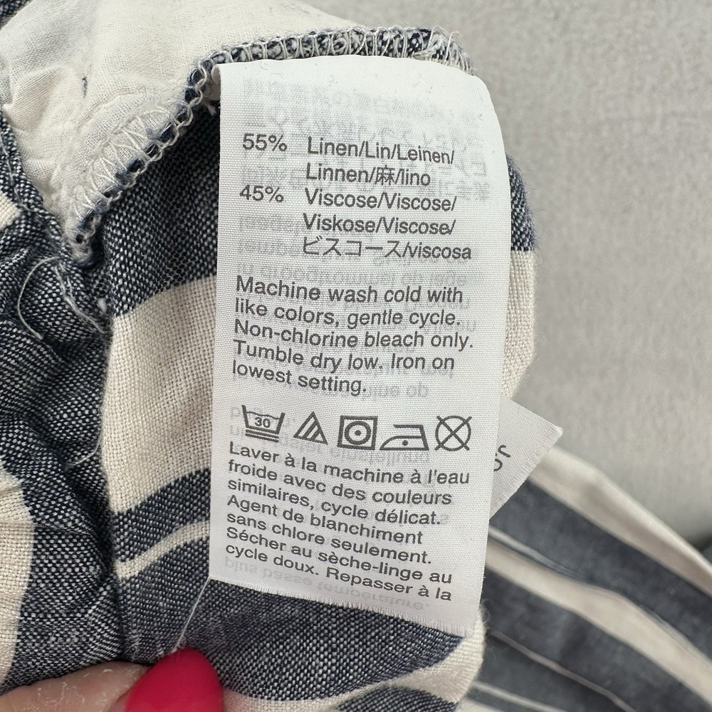 Madewell Womens Striped Linen Blend Wide Leg Crop Pants Blue White Large Casual - Picture 6 of 8